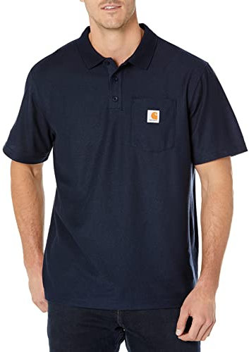 Carhartt, Herren, Weites, mittelschweres, kurzärmliges Polohemd mit Tasche, Marineblau, XL