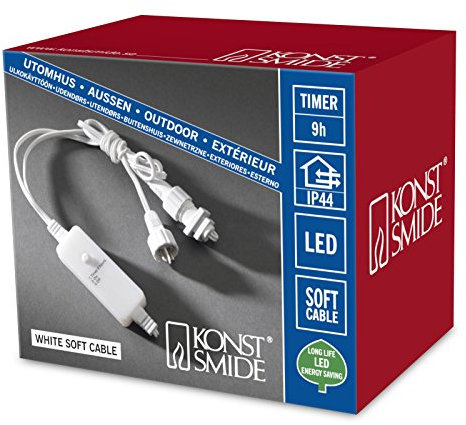 Konstsmide 3607-002 9h Timer, nachrüstbar für alle Konstsmide Außenartikel mit Trafo / für Außen (IP44) / weißes Softkabel, 16 Birnen