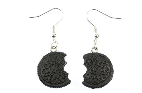 Miniblings Doppelkeks mit Biss Ohrringe Hänger Keks Cookie Kekse Füllung dunkel - Handmade Modeschmuck I Ohrhänger Ohrschmuck versilbert