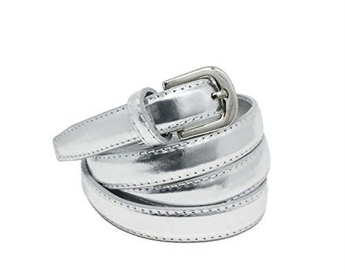 YEHMAN klassischer dünner damen Ledergürtel breite 2 cm Länge 120 cm kürzbar Silber