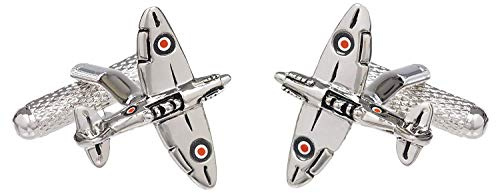 Silver Colour Spitfire War Aircraft Cufflinks - Supplied in Onyx Art Box(Size: One Size)