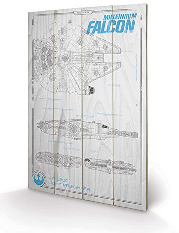 Pyramid International Star Wars Episodio VII, Millennium Falcon Plans impresión 40 x 59 cm, Madera, Multicolor, 40 x 59 x 1,3 cm