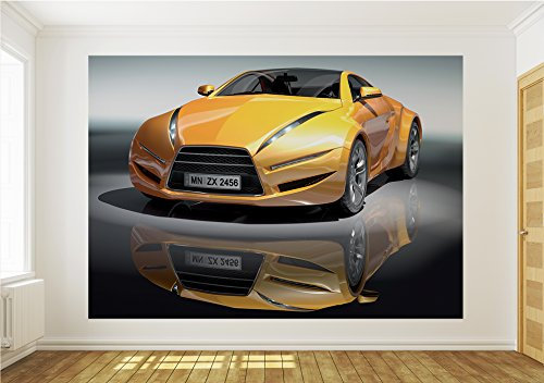 Vlies Fototapete Tapete Vliestapete ForWall Gelbes Auto AF143VE XXL (312cm x 219cm) Photo Wallpaper Mural