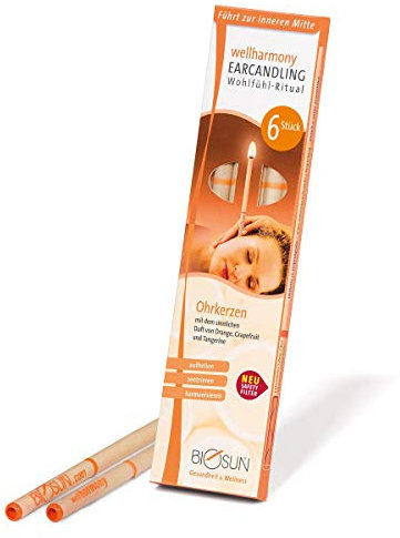 6 Stück (3 Paar) Original BIOSUN wellharmony Ohrkerzen/Ohrenkerzen mit Sicherheits-Filter. Sinnlicher Duft von Orange, Grapefruit und Tangerine