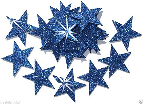 48 Blue 25mm Self Adhesive Glitter Star Sticker Card Making Craft DIY Christmas