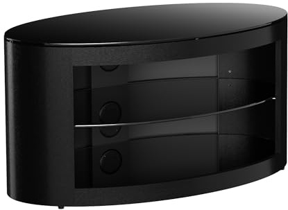 AVF Oval Wood TV Stand - Buckingham Affinity 800mm Wide Floorstand Unit, Upto 40 and 37kg, Black Grain Veneer With Black Adjustable Height Glass Shelf, Open Storage - FS800BUCB