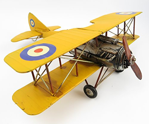 Nostalgia Decorative Tin Vintage Aircraft Propeller Machine Double Decker Yellow Retro Shabby Vintage Tin Plate Model Model Aeroplane
