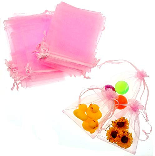 JZK 50 x Rosa 9x12cm Sacchetti Coulisse Organza portaconfetti sacchettini portariso bomboniere per Matrimonio Compleanno Battesimo