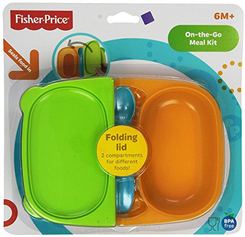 Fisher Price - Kit de comida de viaje con tapa de cierre a presión para bebé, diseño de comida de picnic