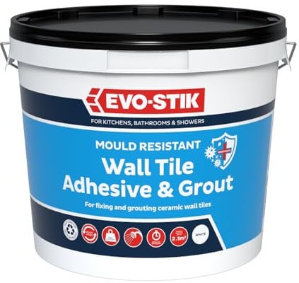 EVO-STIK Mould Resistant Wall Tile Adhesive & Grout – Ready-Mixed, Waterproof, 2-in-1 Adhesive & Grout for Bathrooms, Kitchens & Showers 2.5L - White
