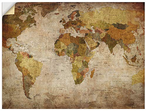 ARTland Wandbild selbstklebend Vinylfolie 80x60 cm Wanddeko Wandtattoo Weltkarte Retro Karte Kontinente Vintage Landkarte T9NI