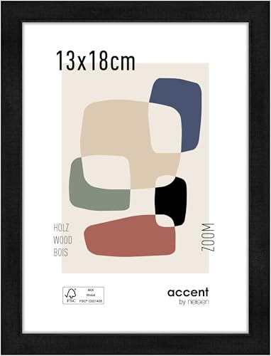 accent by nielsen Holz Bilderrahmen Zoom, 13 x 18 cm, Schwarz | Holz Fotorahmen im Hoch- & Querformat zum Auftstellen und Aufhängen Schwarz matt Echtglas
