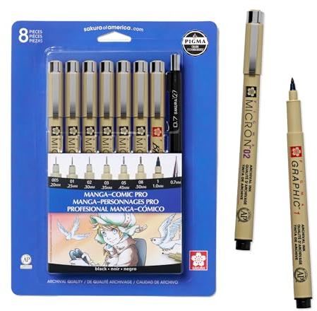 Sakura Pigma Manga Comic Pro Kit de dessin 6 pièces, Non attaché, Assorted Tips