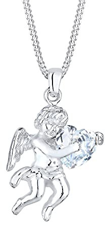 Elli Halskette Silber 925 Damen Kette Zirkonia Kristall Herz Engel Anhänger, Schmuck Geschenke für Frauen Mädchen Mama Freundin, Schutzengel Silberkette Länge 45cm