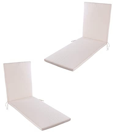Pack 2 Cojines para Tumbona de Exterior Color Beige, Medidas 196x60x5 cm, Repelente al Agua, Desenfundable, Funda de cojín con Relleno, Cojines Tumbona de jardín, Almohadones Tumbona de Piscina