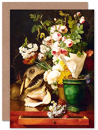 Wee Blue Coo CARD GREETING GIFT PAINTING STILL LIFE BERJON FLOWERS SHELLS SHARK HEAD