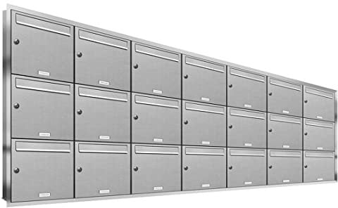 AL Briefkastensysteme, 21er Unterputzbriefkasten, Briefkasten rostfrei, 21 Fach Briefkastenanlage modern, Edelstahl Postkasten