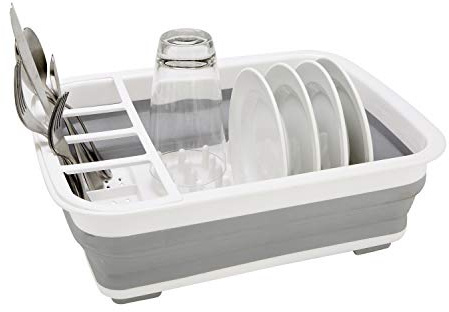 Kitchen Essentials 22959 Kitchen Details Collapsible Dish Drying Rack, Space Saver, Counter Top, Plastic, White/Grey