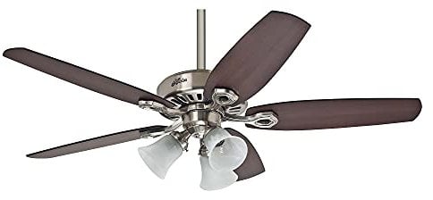 HUNTER DECKENVENTILATOR Builder Plus 132 cm für den Innenbereich, mit Beleuchtung und Zugschalter, gebürstetes Nickel, 5 beidseitig verwendbare Flügel, Modell 50561