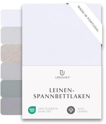 URBANARA Spannbettlaken Toulon 90x200 cm bis 25 cm Steghöhe I 100% europäisches Leinen Made in Portugal Oeko Tex Zertifiziert I Atmungsaktiv & Temperaturregulierend mit Gummizug I Weiß