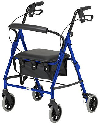 DAYS Lightweight Folding Rollator Walker – Mobility Aids, Adjustable Walking Frame with Padded Seat, Lockable Brakes, Ergonomic Handles, Walking Aid, Portable Walker for Elderly, X-Small – Blue