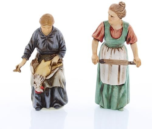 Moranduzzo Frau, die rupft und Frau mit Nudelholz für Krippe 10 cm Maßstab 1:20 - Unzerstörbare Krippenfiguren - Stil 700', Handbemalt, Offizielles Produkt, Hergestellt in Italien, Bildhauer M. Landi