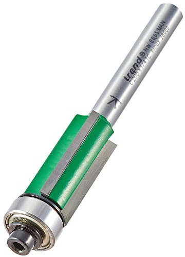Trend CraftPro Bearing Guided Three Flute Trimmer Router Cutter Bit, 1/4 Inch Shank, 12.7mm Cut Diameter & 25mm Cut Length, Tungsten Carbide Tipped, C205X1/4TC
