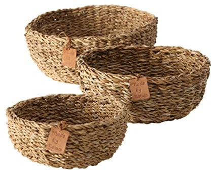 Boltze Korb Sophy 3-teilig (rund, Aufbewahrungskörbe aus Seegras, natürliche Farben, Deko-Körbe im Boho Stil, Skandinavisch) 2946200, Beige