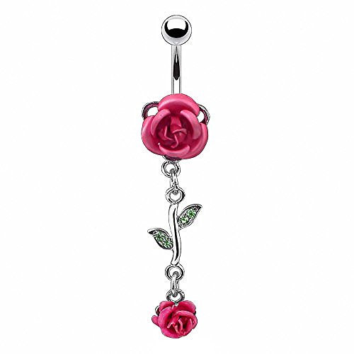 Piercingfaktor Bauchnabelpiercing Chirurgenstahl Bauch Bauchnabel Piercing Banane Stecker Anhänger mit Rosen Blüten Pink