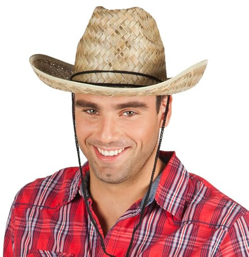 Boland 95403 - Cowboyhut, 1 Stück, Einheitsgröße, Strohhut, schwarze Kordel, Wilder Westen, Dallas Bull, Rodeo, Reiten, Strand, Accessoire, Verkleidung, Kappe, Mütze, Kopfbedeckung, Kostüm, Mottoparty