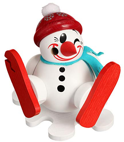 Seiffener Volkskunst | Deko Räuchermännchen | Cool-Man Räuchermann 11 cm | Schneemann | Original Erzgebirge | 19097 | Erzgebirge Skisturz