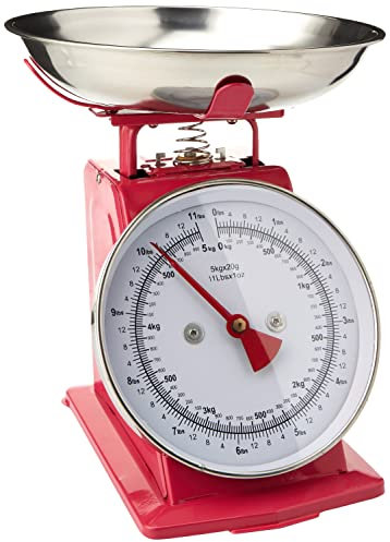 Premier Retro Kitchen Scales with Bowl, Stainless Steel Food Cooking Scales, 5kg, Hot Pink, 26x22x21cm