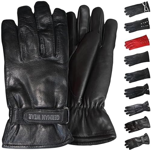 German Wear Damen Lederhandschuhe Lammnappa Handschuhe echtleder winter Handschuhe Gl-6 Schwarz - XXL=10 Handumfang 28cm