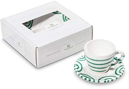 GMUNDNER KERAMIK Espresso for you Gourmet Geschirrset Grüngeflammt Geschirr, handgemacht in Österreich