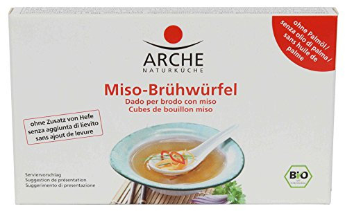Arche Misobrühe ist mit ihrem fein-würzigem Geschmack eine wohlig-wärmende Trinkbrühe. Ideal auch als Grundlage für Suppen und zum Abschmecken und Verfeinern vieler herzhafter Gerichte. Als pikante Abrundung von Eintöpfen, Soßen, Aufläufen und Gemüsegerichten. 8 Würfel in der Packung, muss nur noch mit heißem Wasser übergossen werden.