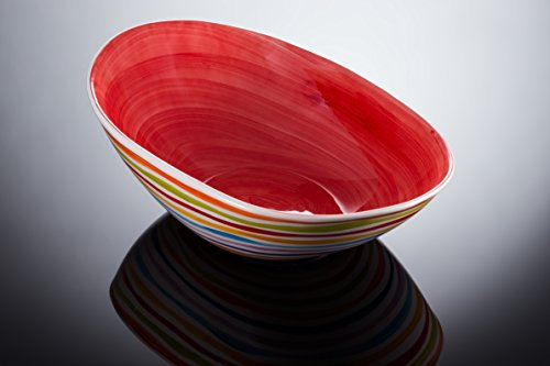 Bassano Ausgefallene italienische Keramik große ovale Schale mit Streifen L Rot 40x27