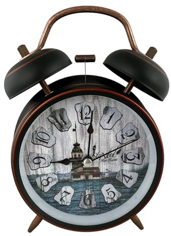 GMMH Retro Analog Wecker, Ohne Ticken, Tischuhr Nachttischuhr Doppelglockenwecker (14-84) Vintage Retro Nostalgie aus Metall, Antik Standuhr Schreibtischuhr Uhr Tischwecker mit Alarm, Weckuhr