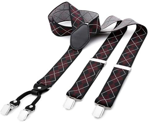 DonDon Hosenträger Herren extra stark kariert schwarz rot weiß 3,5 cm Hosenträger Herren breit in Y-Form lang - Starke Clips passend für Anzug Jeans Chinos Vintage Rockabilly Suspenders