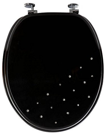 Sabichi New Bathroom Black Diamante WC Toilet Seat Chrome Plated Hinges 173010, 45.5 x 37 x 6.3 cm