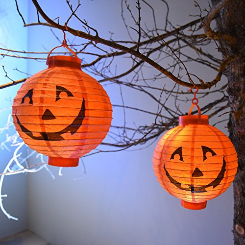 Lotti Importex S.R.L. Laterne Zucca Halloween LED Warmweiß aus Papier, Stromversorgung Batteriebetrieb