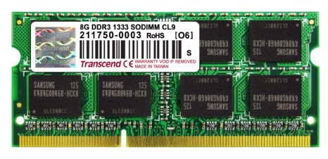 Transcend TS1GSK64V3H, 8 GB DDR3, 1333 Mhz, SO-DIMM, 2Rx8 1.5 V