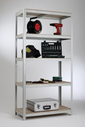 Szagato Profi - Steckregal I, 180x90x45 cm, 5 Böden, 175 kg/Boden, grau (Marke, Kellerregal Archivregal Büroregal Stahlregal Lagerregal Fachbodenregal Schwerlastregal)