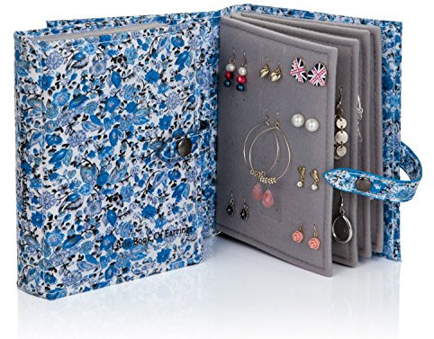 Little Book of Earrings The Book Earring Storage Box Holds 48 Pairs of Earrings Flowers Lboeflower Blue Floral