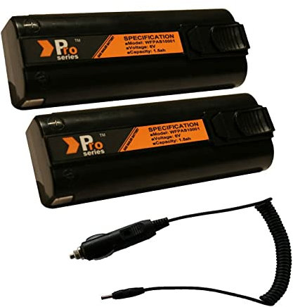 2 x Replacement Battery 6V 1.5ah (Pro Series) for Paslode Nailers + Car Charger Lead for Paslode Charger Base