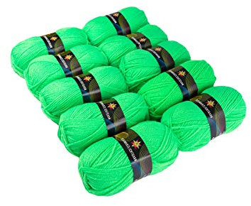 PSYWORK 10er-Pack 50g Schwarzlicht Wolle Neon | Grün | Strickgarn aus 100% Polyacryl | zum Häkeln & Stricken | fluoreszierend leuchtend | UV-aktiv | DIY | Basteln | StringArt
