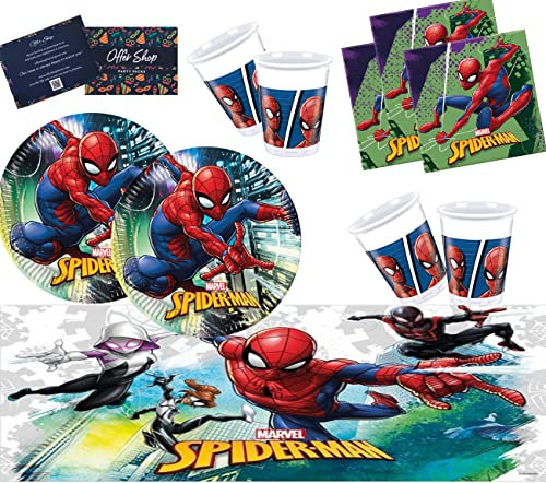 Offer Shop Marvel Spiderman Party Supplies Children's Birthday Tableware Spiderman Decorations For 16- Spiderman Plates Cup Napkin Tablecloth