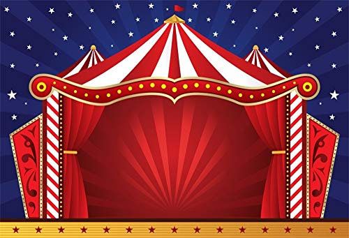 YongFoto 3x2m Vinyl Foto Hintergrund Zirkus Thema Gestreiftes Zelt Rot Vorhang B黨ne Sternennachtsterne Fotografie Hintergrund f黵 Photo Booth Baby Party Banner Kinder Fotostudio Requisiten