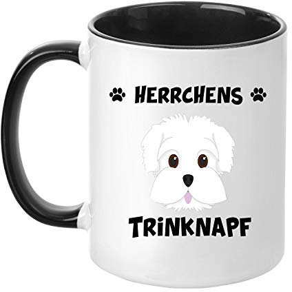 TassenTicker® - ''Herrchens Malteser Trinknapf'' - Kaffeetasse - Hunde-Tasse - Hundebesitzer - Herrchen - Geschenkidee - Schwarz