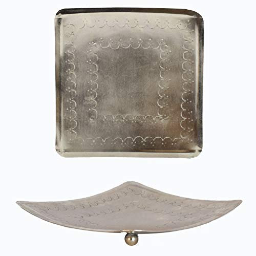 Orientalischer Kerzenständer Kerzenhalter Silber Jaini Eckig 17cm Groß | Marokkanischer Metall Kerzenleuchter für Taufe, Kommunion, Hochzeit oder auf Gedeckter Tisch als Tischdeko im Wohnzimmer