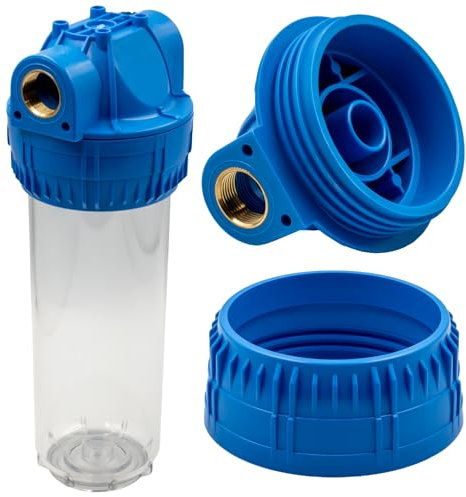 10-Zoll Wasserfilter Hausanschluss 3/4- Hauswasserfilter aus Kunststoff mit Entlüftungssystem - Vorfilter hauswasserwerk Kalkschutz für Haushalt und Industrie, 310 mm Höhe, 130 mm Durchmesser
